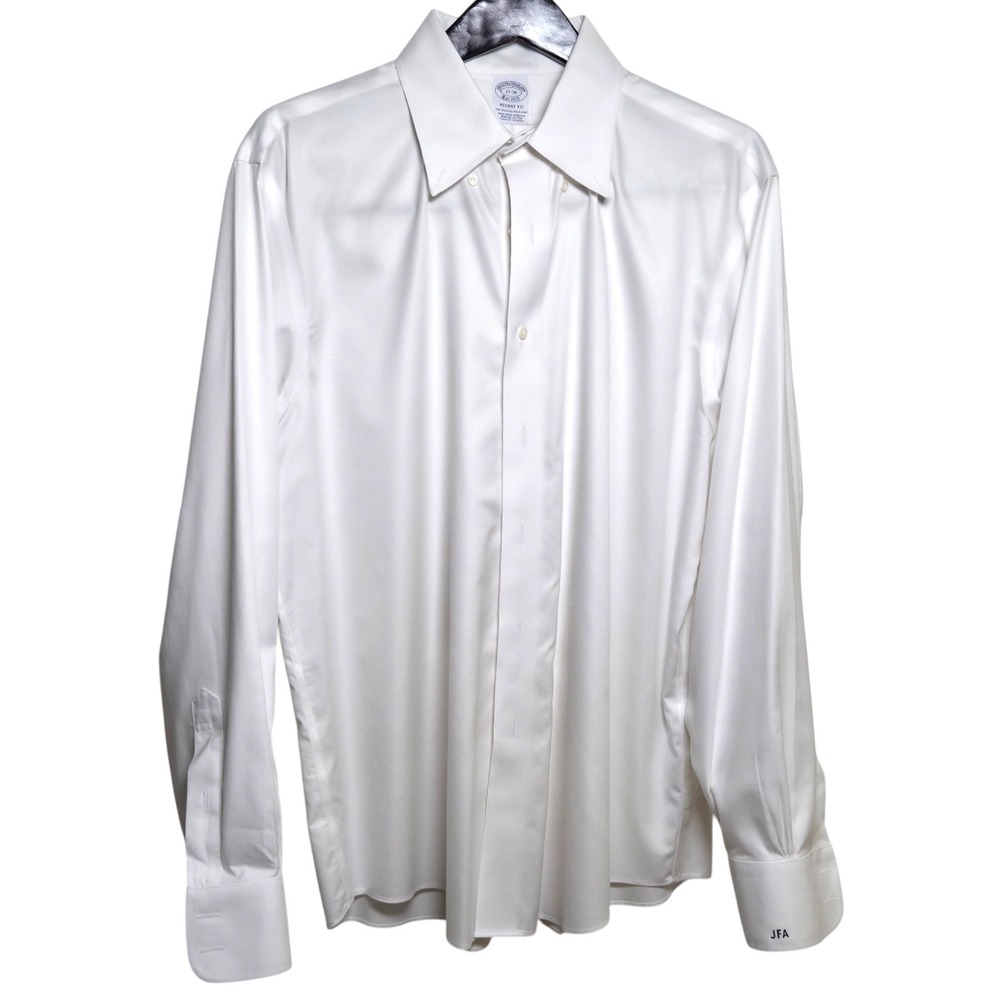 Brooks Brothers Regent Fit White Supima Cotton Dress Shirt 17 36 Monogram JFA